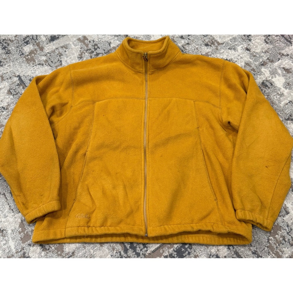 Cabelas Polartec Fleece Jacket Mens XL Mustard Yellow Full Zip Mock Neck